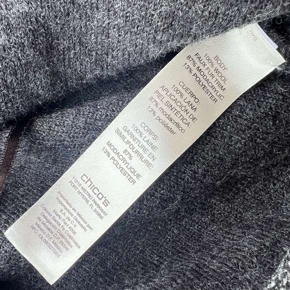 Chicos Gray Wool Faux Fur Collared Cardigan Sweater - Picture 4 of 9